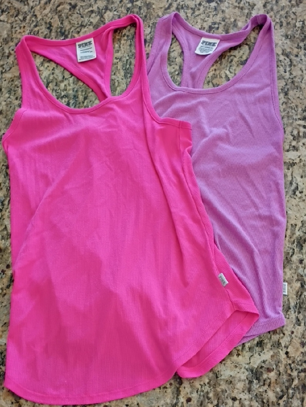Bundle PINK Victoria's Secret Hot Pink & Light Purple Ribbed Racerback Tanks